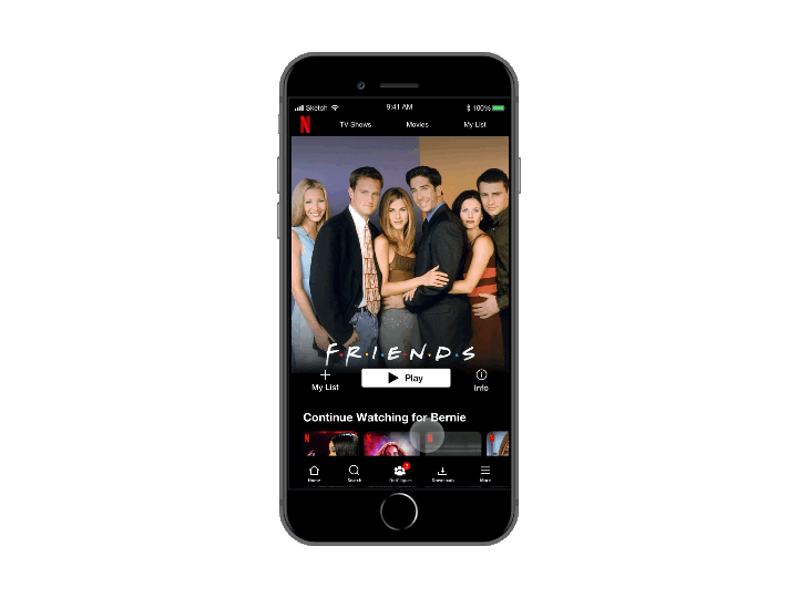 Hi-fi prototype: viewing a friend story and adding titles from a shared watchlist